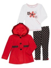 Kids Headquarters Girl 3PC Holiday Red Jacket Pea Coat Top Leggings Outfit 6 6X