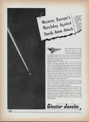 1955 Gloster Javelin Western Europe's Watchdog Sneak Atom Bomb Original Print Ad
