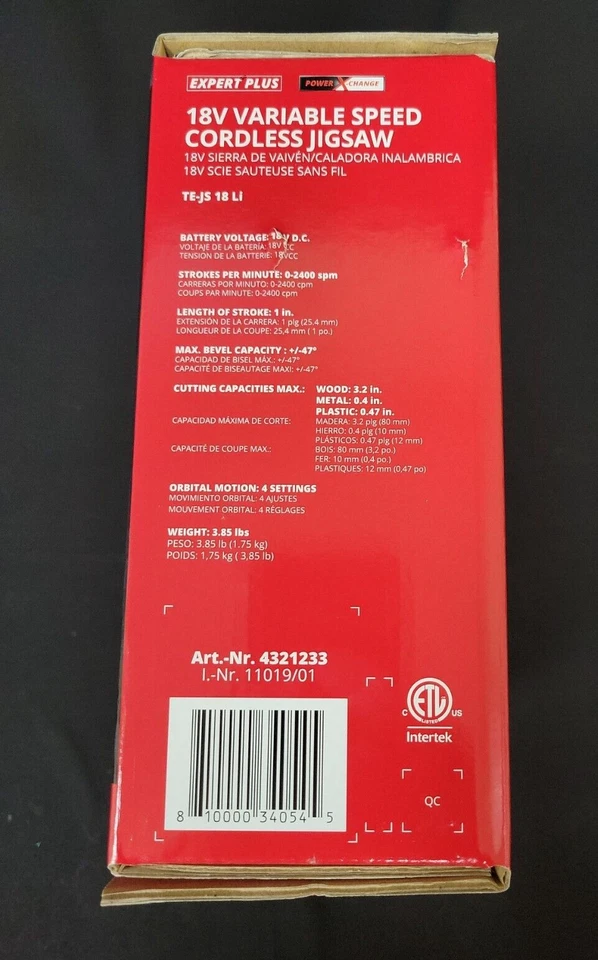 SOLO HERRAMIENTA DE SIERRA DE CALAR Einhell TE-JS 18 Li Power X-Change 18 voltios inalámbrica 2400 SPM Foto 2 de 4