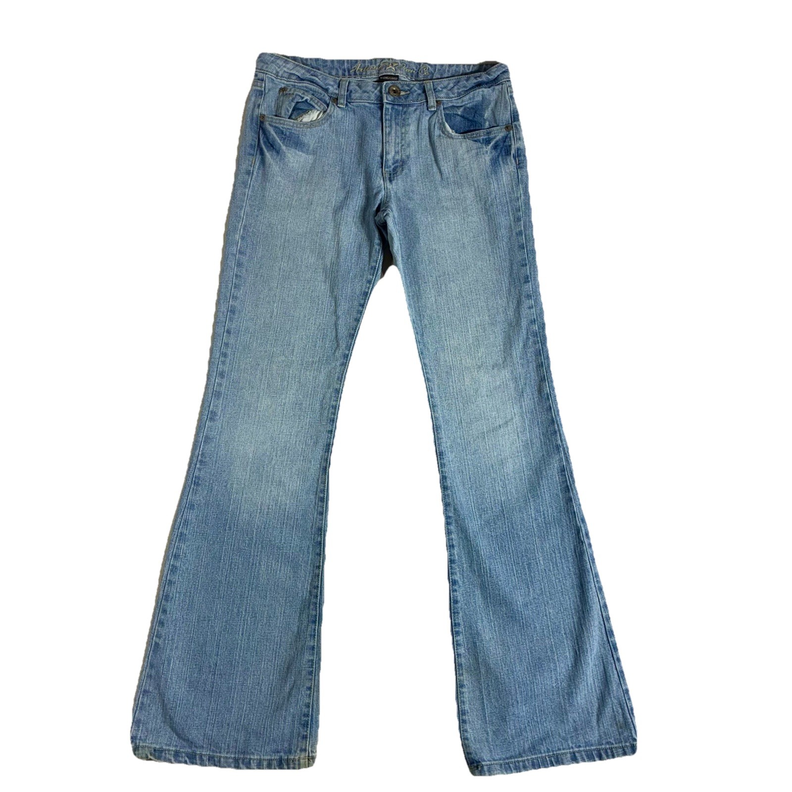 Arizona Jean Co Flare Jeans Womens 9 Long Blue Denim Y2K Low Mid Rise Stretch