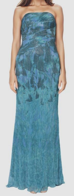 Rene Ruiz Collection Women's Green Strapless Stretch Metallic Gown Dress Size 8
