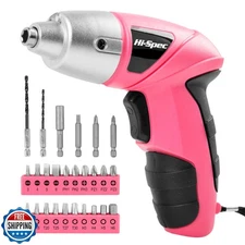 Hi-Spec Electric Screwdriver 27pc 3.6V Pink USB Small Power Screwdriver Set. 