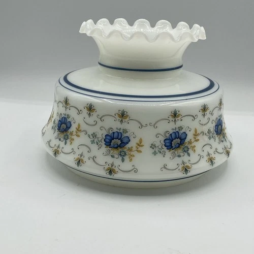 VTG Quoizel Abigail Adams Blue Floral 6.5” Fitter Milk Glass Lamp Shade
