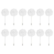 12Pcs Groom Boutonnieres Rose Boutonnieres Pin 3.5"x1.6" for Wedding Light White