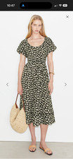 Tory Burch Smocked Midi Dress in Black Little Leaves Size Large