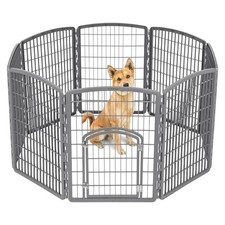 IRIS USA 8 Panel 34 Inch Dog and Pet Playpen with Door, Indoor or Outdoor, Grey