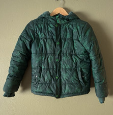 Cat  Jack Boys M 8 Green Hooded Lined Full Zip Puffer Jacket Dino Print