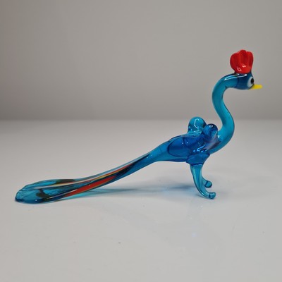 Handgefertigte blaue Glas Vogel Figur - Hahn oder Pfau - Kunstglas