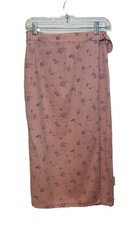 NWT Vintage 90s Paquette Pink Floral Cotton Wrap Midi Skirt Western Prairie MP