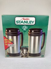 2 ALADDIN STANLEY INSULATED STAINLESS STEEL 16 OZ MUGS W/ CAR ADAPTERS USA MADE!