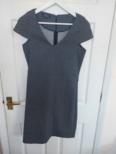 American Navigation Shift Dress UK 12 Navy White Geometric Stretch Work Office