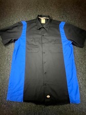 Dickies Work Shirt Mens L Black Blue Two Tone Y2K Short Sleeve Collar Button Up