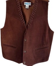 VTG Silver-Cord Petite Woman's Genuine Leather Suede Vest W/ Lining Brown Snap