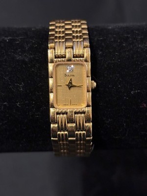 Bulova Womens Watch 97P13 Quartz Diamond Dial Gold Tone Stainless