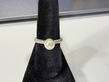 Vintage Silver Tone Faux Pearl Solitaire Ring Size 6