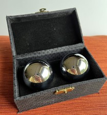 Set of 2 Vtg. Chinese Chiming Baoding Balls Massage Health Stress Silver Tone