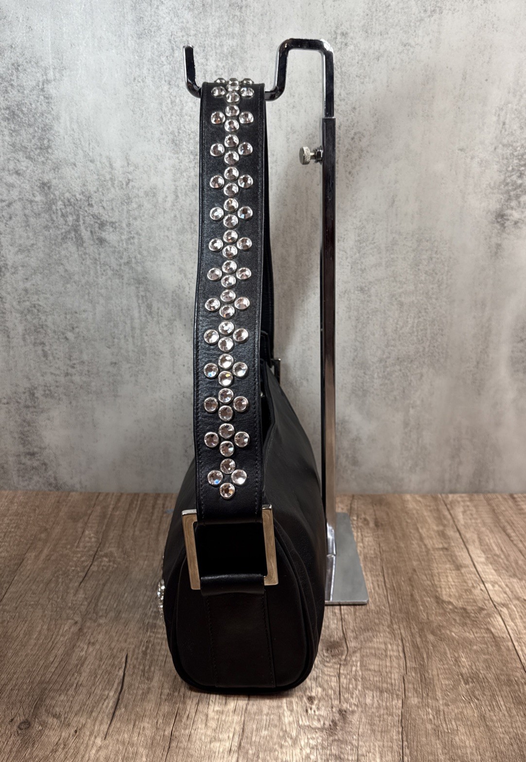 BB Simon Western Cross Black Leather Shoulder Bag Swarovski Crystal Studded image 8