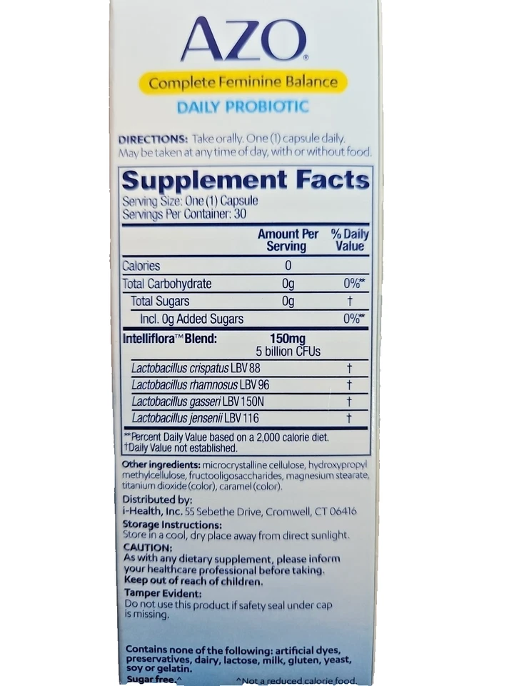 Probiótico diario Azo Complete Femenino Balance 30 cápsulas una vez al día caducidad 03/2026 Foto 2 de 3