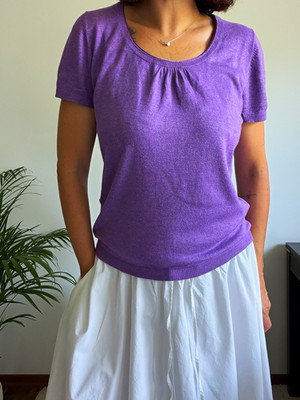 MORE & MORE Damen Feinstrick-Pullover Kurzarm Rundhals lila Gr. 38