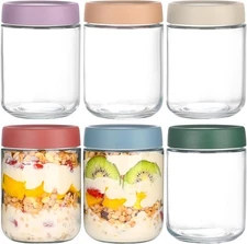 Oats Containers with Lids 16 oz Glass Jars with Lids 6 Pack Glass Mason Jars