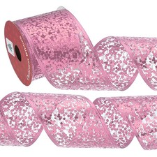 2.5"x 10Yards Glitters Yarn Ribbon Polyester Mesh Ribbon Sequined Edge Pink 