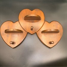 Shelf Peg Triple 3 Heart Wall Decor Solid Wood Amish MadeBrown