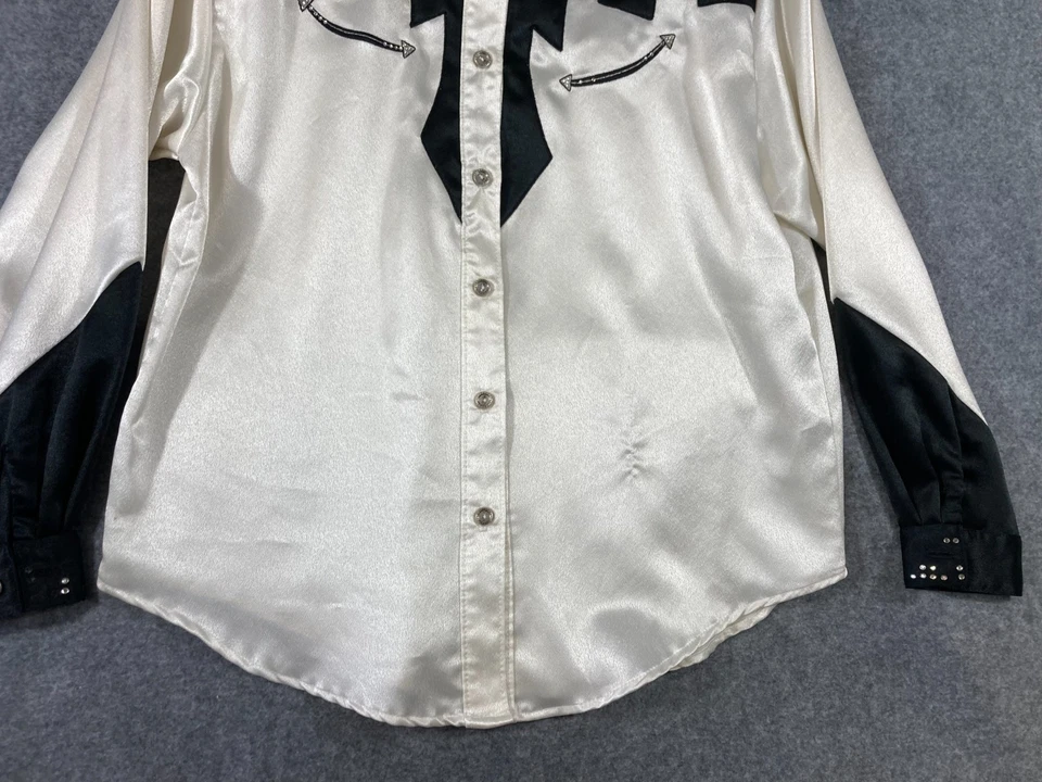 1849 Authentic Ranch Wear Western Shirt Women L Silver Black Satin Studs Vintage - Image 4 of 4