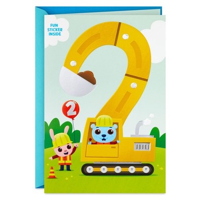Hallmark HAPPY 2ND BIRTHDAY Card & Sticker FOR 2 YEAR OLD, Animals Construction