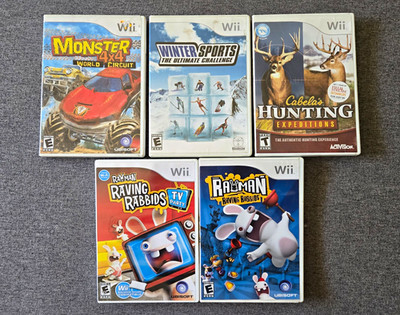 Wii Game Lot of 5 CIB Rayman Raving Rabbids TV Party Monster 4x4 Cabela's Hunt