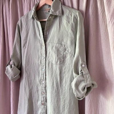 Magaschoni Linen Shirt Dress Sage Green XS Button Down Midi | eBay