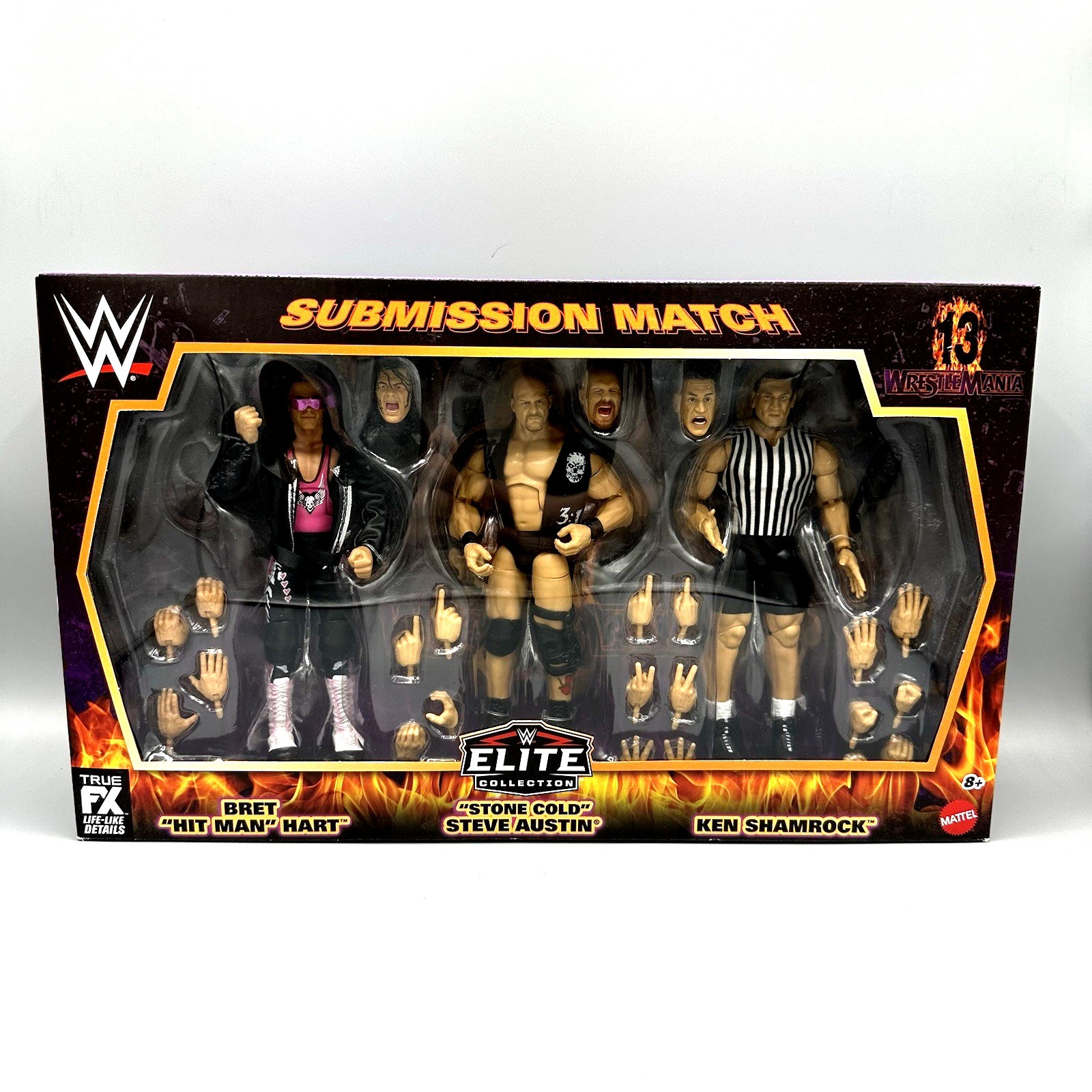 🔥 WWE Elite WrestleMania 13 Bret Hart Stone Cold Austin Shamrock 3-Pack NEW