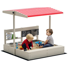 Kids Sandbox with Canopy Adjustable, Wooden Sandbox Backyard Toy