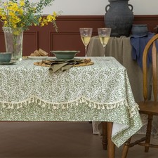 Rustic Tablecloth Linen Blended Rectangle/Oblong Tablecloth Plant Leaf Printe...