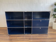 USM Haller Empfangstheke 7 offene Fächer 2 Klappen blau 187cm