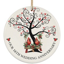 Cute Bird Couple Love 16 Years Ornament 16th Wedding Anniversary Christmas Gift