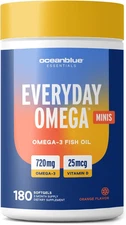 Essentials Everyday Omega Minis – 180Ct – Burpless Fish Oil with Vitamin D3 –...