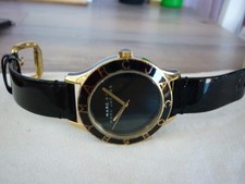MARC BY MARC JACOBS QUARTZ WATCH BLACK AND GOLD PATENT LEATHER BAND NEW BATTERY