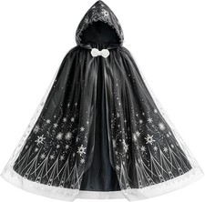 Hulaha Girls Princess Cape, Black Size 2-4 Years Snowflake Play Cloak Costume