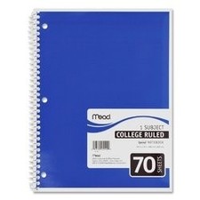 Spiral Notebook, College-Ruled, 10.5 x 8-In., 70-Ct.