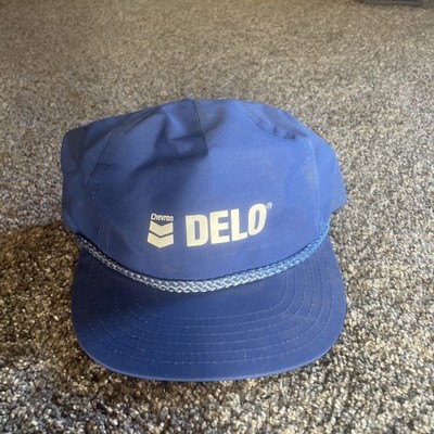 Vintage Chevron Delo Hat Cap Snap Back Blue Advertising Promo Trucker