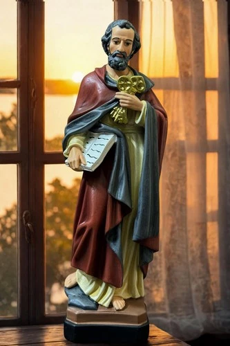 12in St Peter Apostle Statue with Keys Hand Painted Catholic Altar Decor - Picture 2 of 14
