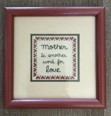 #ad Vintage Needlepoint Mother Gift Framed quot;Mother is another word for lovequot; EC $24.99