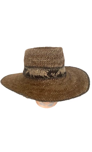 Vintage Vanessita Alpaca Wool Flat Brim Hat Made in Bolivia Brown/ Beige/Gray