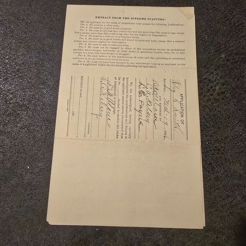 1890s Application for Rank of Knighthood Knights of Pythias Chandler Oklahoma - Picture 9 of 11