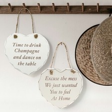 NEW HANGING WOODEN HEART SHAPED PLAQUE SIGN MESSAGE DECORATION GIFT DOOR WALL