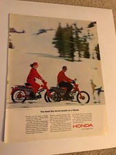 1964 VINTAGE 10X13 Print Ad HONDA TRAIL MACHINE COUPLE RIDING IN SNOW SKI LODGE