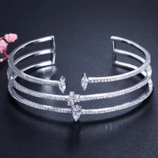 Mirco Pave CZ Big Wide Women Open Cuff Bangle Bracelet for Wedding Engagement