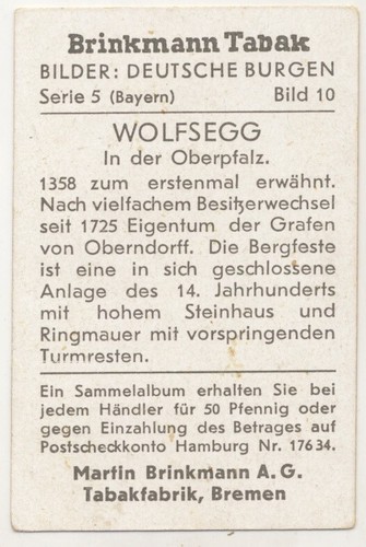SCHLOSS BURG WOLFSEGG DEUTSCHLAND BAYERN BAVARIA BAVIÈRE IMAGE CARD - Picture 2 of 2