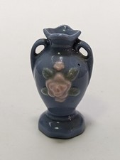Vintage Occupied Japan Miniature Two Handled Vase with Flower 2 3/8   Tall - I 