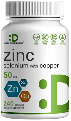 Deal Supplement Zinc 50mg with Selenium + Copper, 240 Capsules, 8 Month Supply,